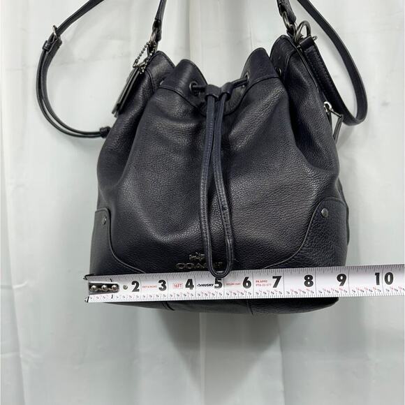Coach Mickey Navy Blue Bucket Crossbody Leather Pebbled Shoulder Hobo Bag - Picture 12 of 14